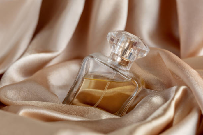 Perfume bottle on silk